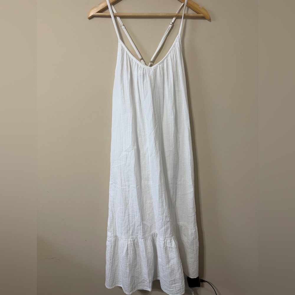 Vineyard Vines Womens Large White Midi Cotton Gauze Cover Up Resort Dress